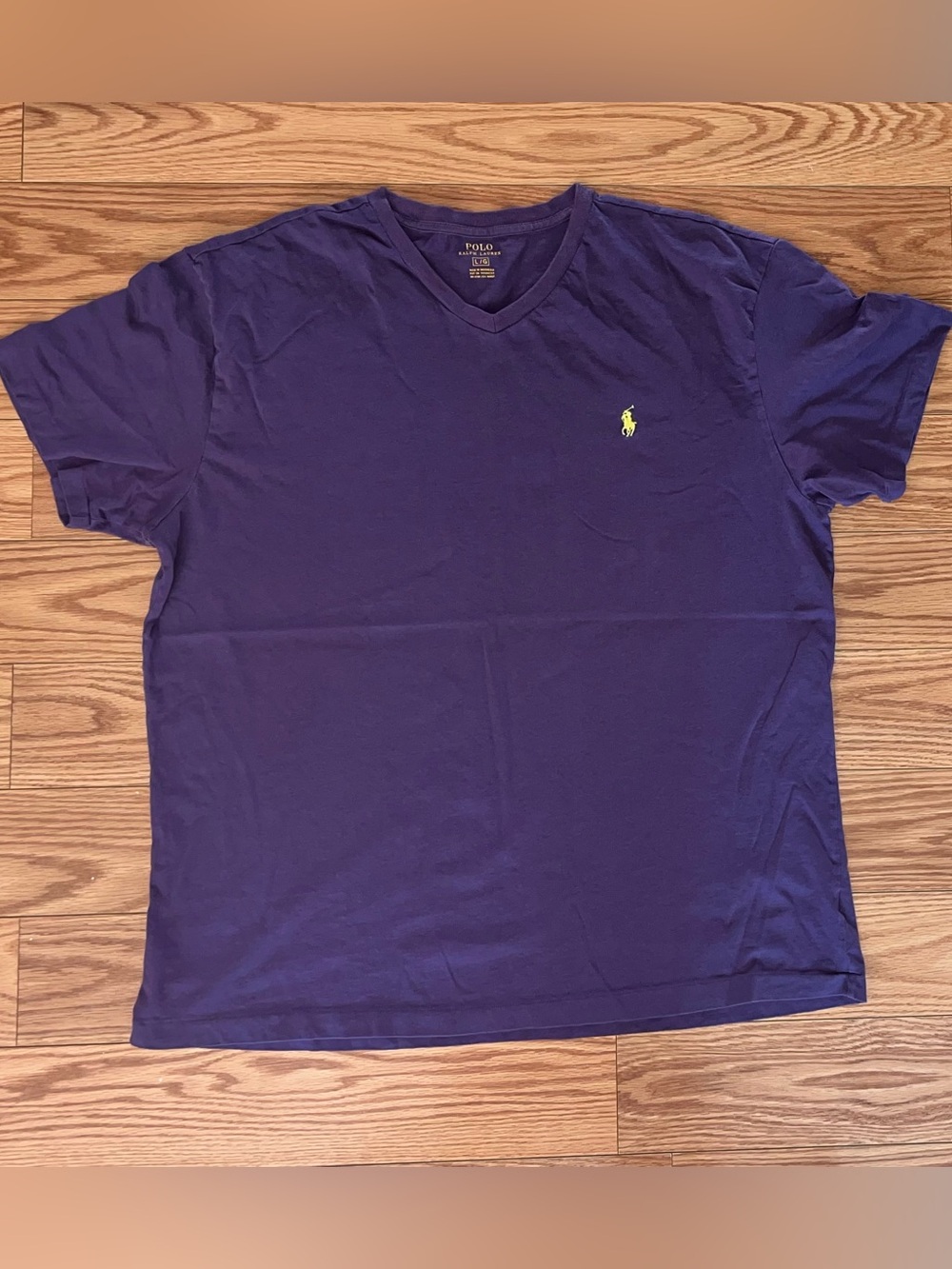 Polo by Ralph Lauren Men’s Purple V-Neck Cotton Tee with Yellow Pony Size Large